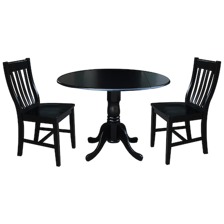 International Concepts 42 in. Dual Drop Leaf Table with 2 Slat Back Dining Chairs - 3 Piece Dining Set K46-42DP-C61P